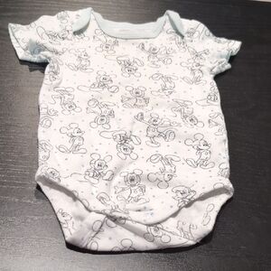 Disney White and Blue Baby Bodysuit with Mickey Mouse Design